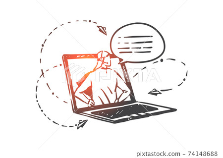 Helpline, operator, hotline concept sketch. Hand drawn isolated vector 74148688