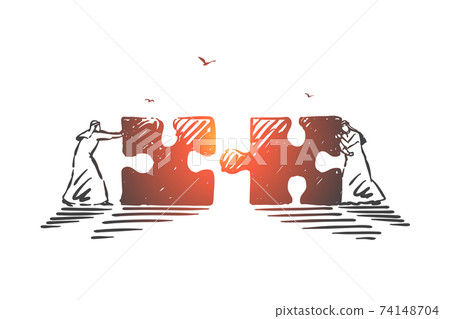 Business collaboration, cooperation concept sketch. Hand drawn isolated vector Business collaboration, cooperation concept sketch. Hand drawn isolated vector 74148704