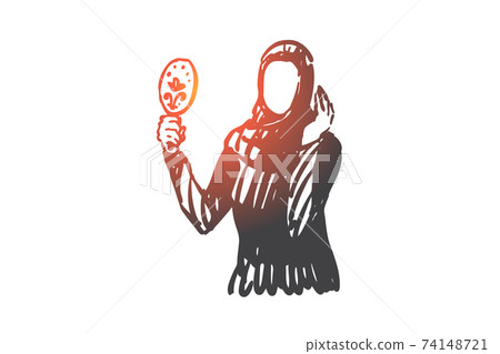 Beauty, confidence, narcissism concept sketch. Hand drawn isolated vector 74148721