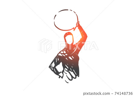 Muslim woman fighting for freedom of speech concept sketch. Hand drawn isolated vector 74148736