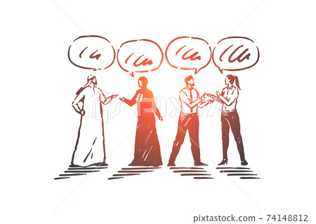Communication, interaction, teamwork concept sketch. Hand drawn isolated vector Communication, interaction, teamwork concept sketch. Hand drawn isolated vector 74148812