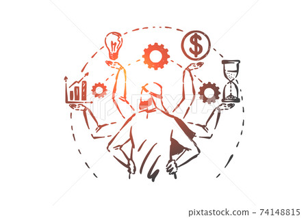 Multitasking, time management concept sketch. Hand drawn isolated vector Multitasking, time management concept sketch. Hand drawn isolated vector 74148815