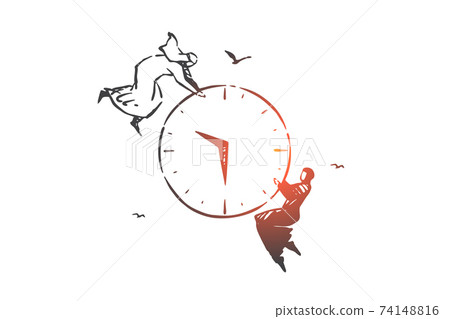 Time management, teamwork concept sketch. Hand drawn isolated vector 74148816
