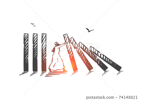Preventing destruction and chaos, maintaining stability concept sketch. Hand drawn isolated vector 74148821