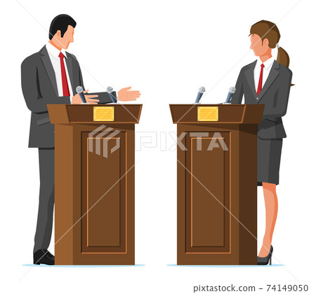 Politics discussing between man and woman 74149050