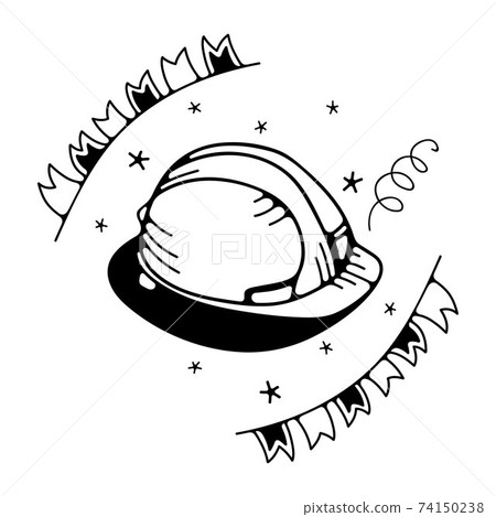 Vector illustration with hard hat. Isolated on a white background. Cute doodle illustrations. Vector illustration with hard hat. Isolated on a white background. Cute doodle illustrations. 74150238