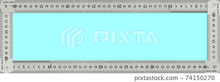 Blue copy space in a frame surrounded by a stainless steel measuring rod Blue copy space in a frame surrounded by a stainless steel measuring rod 74150270