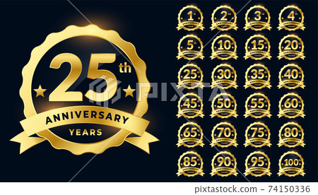 wedding anniversary golden badge label logotype set 74150336