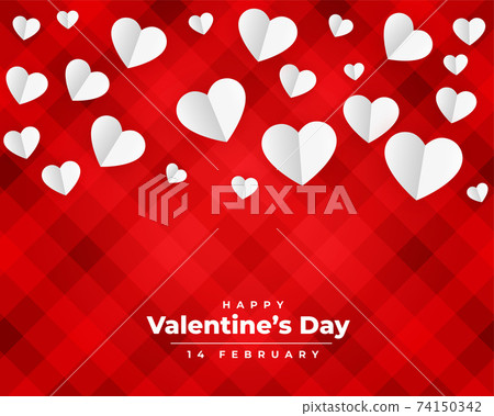 valentines day red card with paper hearts - Stock Illustration ...