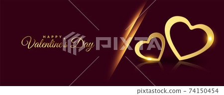 happy valentines day golden hearts banner design - Stock Illustration ...