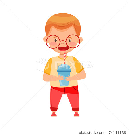 Funny Boy Holding Glass with Soda Drink and Straw Vector Illustration Funny Boy Holding Glass with Soda Drink and Straw Vector Illustration 74151188