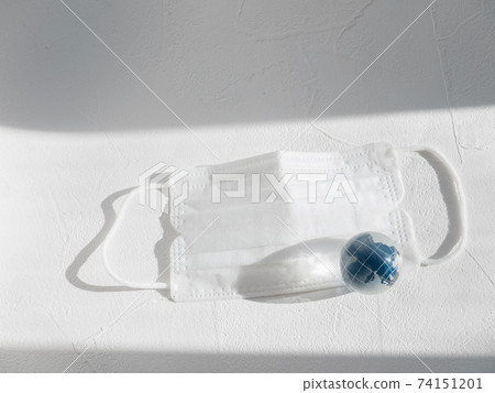 Mask and earth. Image of preventive measures against new coronavirus (COVID-19) and infectious diseases. 74151201