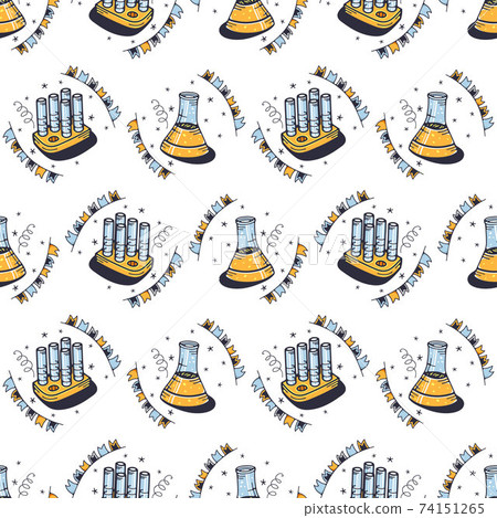 Flasks and test tubes. Seamless pattern on a... - Stock Illustration ...