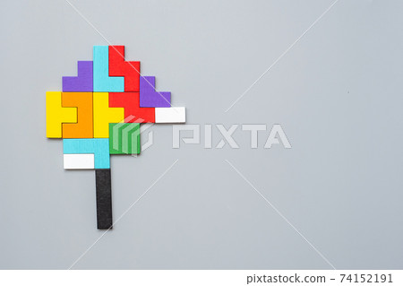 geometric shape block with colorful wood puzzle piece background. logical thinking, business logic, Conundrum, decision, solutions, rational, mission, success, goals and strategy concepts geometric shape block with colorful wood puzzle piece background. logical thinking, business logic, Conundrum, decision, solutions, rational, mission, success, goals and strategy concepts 74152191