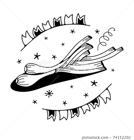 Vector illustration with green onions. Isolated on a white background. Cute doodle illustrations. Vector illustration with green onions. Isolated on a white background. Cute doodle illustrations. 74152202