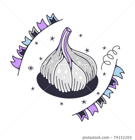 Cute illustration with garlic. Isolated on a white background. Vector doodle illustrations. Cute illustration with garlic. Isolated on a white background. Vector doodle illustrations. 74152203