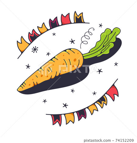 Cute illustration with carrot. Isolated on a white background. Vector doodle illustrations. Cute illustration with carrot. Isolated on a white background. Vector doodle illustrations. 74152209