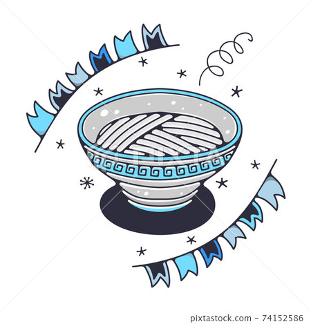 Cute illustration with a bowl of noodles. Isolated on a white background. Vector doodle illustrations. 74152586
