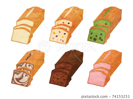 Illustration set of pound cake processed in a hand-drawn style Illustration set of pound cake processed in a hand-drawn style 74153251