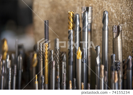 The collection of the  used solid  carbide endmill tools . 74155234