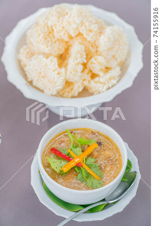 Thai Rice Cracker in dish. Thai Rice Cracker in dish. 74155916