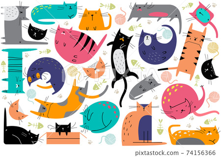 Cats doodle set 74156366