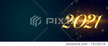 Stylish glowing golden happy new year 2021 on blue banner 74156519