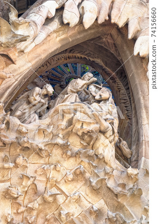 Carvings on facade of Sagrada Familia cathedral Carvings on facade of Sagrada Familia cathedral 74156660