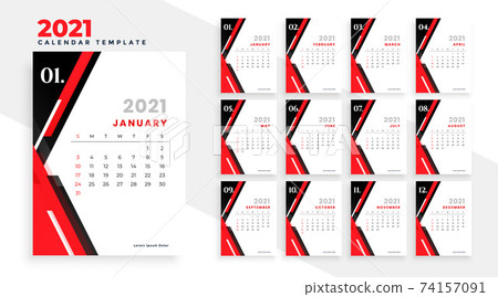modern red and black new year 2021 calendar design template modern red and black new year 2021 calendar design template 74157091