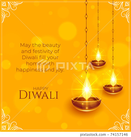 happy diwali wishes background with shiny diya - Stock Illustration  [74157146] - PIXTA