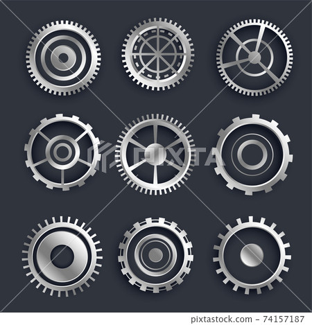 3d metallic cog and gears set of nine design 74157187