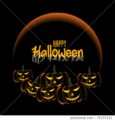 Scary pumpkins on happy halloween greeting card 74157532