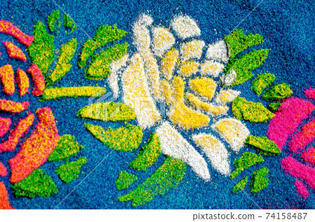 Sawdust carpet for the Good Friday - Antigua, Guatemala Sawdust carpet for the Good Friday - Antigua, Guatemala 74158487