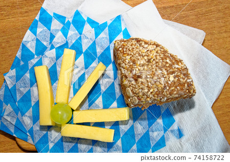 Cheese platter with cheese, bread and fruit Cheese platter with cheese, bread and fruit 74158722