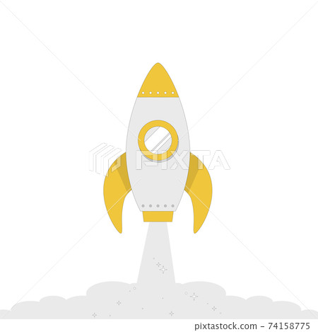 Rocket spaceship launch with white smoke, startup Rocket spaceship launch with white smoke, startup 74158775