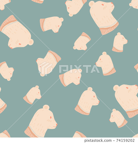 Random abstract zoo seamless pattern with light pink bear silhouettes. Pale blue background. Simple design. Random abstract zoo seamless pattern with light pink bear silhouettes. Pale blue background. Simple design. 74159202