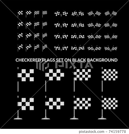 Checkered racing flag. Vector set illustration on black 74159778