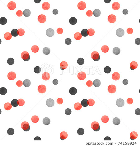 Seamless pattern with red and gray peas isolated on white background. Chaotic placement. 74159924
