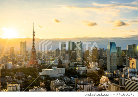 aerial view of Tokyo city in Japan at sunset 74160173