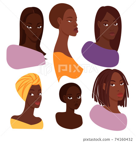 Portraits of 6 attractive dark-skinned women 74160432