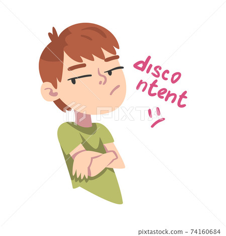 Displeased Boy, Child with Disdainful Facial Expression Cartoon Style Vector Illustration 74160684