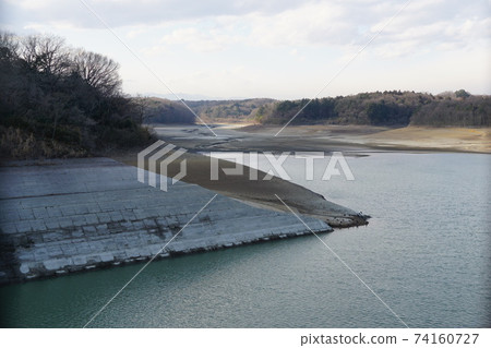 The traces of the drained Lake Tama and the river that appeared on the bottom of the lake The traces of the drained Lake Tama and the river that appeared on the bottom of the lake 74160727