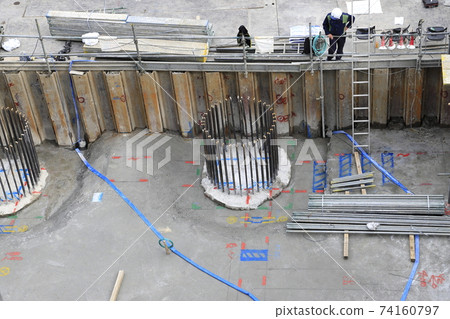 Construction site foundation work pile head treatment (kuitoshori) 74160797
