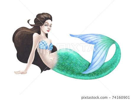 Watercolor lying mermaid isolated on white background Watercolor lying mermaid isolated on white background 74160901