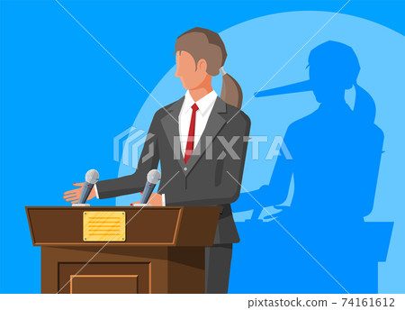 Businesswoman with long nose shadow on wall. Businesswoman with long nose shadow on wall. 74161612