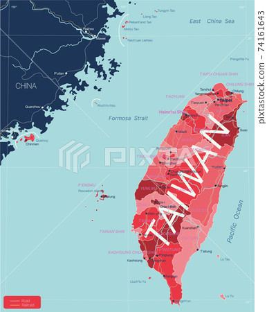 Taiwan Detailed Editable Map Stock Illustration 74161643 Pixta