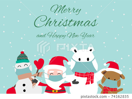 Santa snowman polar bear and puppy wear masks , festival of happiness of everybody 74162835