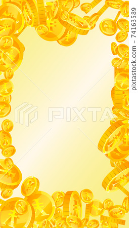 Chinese yuan coins falling. Flawless scattered CNY coins. China money. Juicy jackpot, wealth or success concept. Vector illustration. 74163589