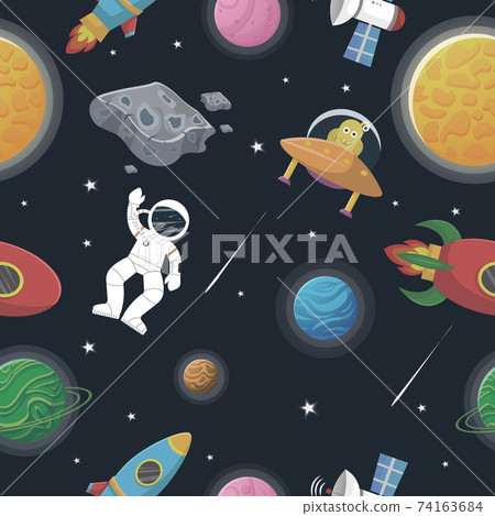 Galaxy seamless pattern design. Astronaut with 74163684