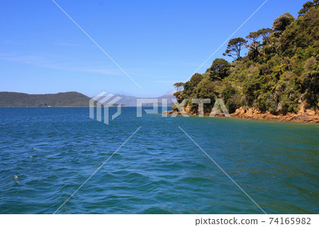 Turquoise sea water in the Queen Charlotte Sound. 74165982